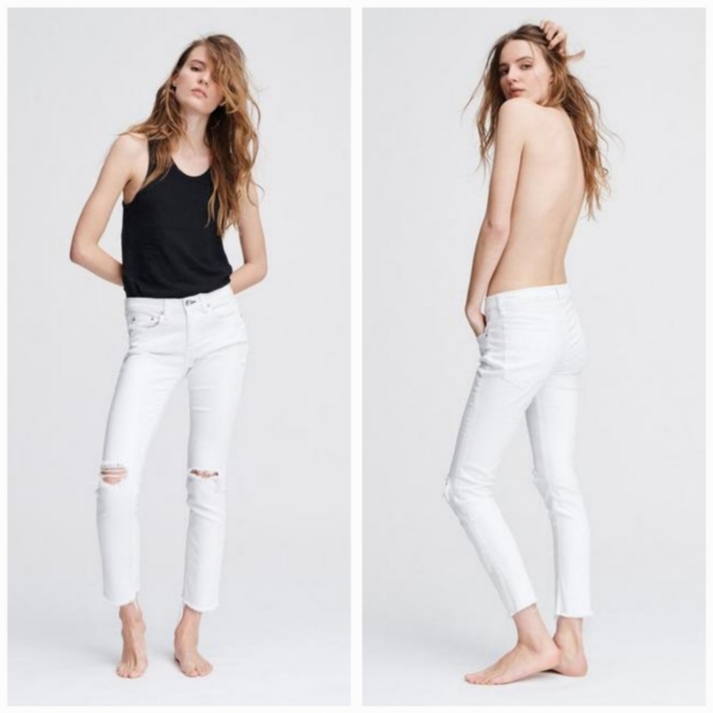 rag & bone Dre Low-Rise Destroyed Slim Boyfriend Jeans White Size 26 | Designer